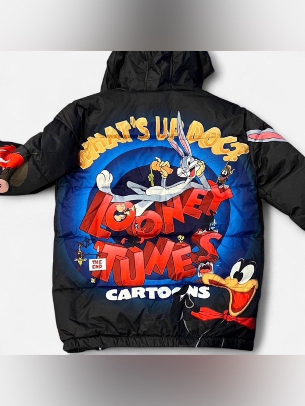 Members Only Black Puffer Jacket with Yellow, White and Red Looney Tunes Art - Picture 7 of 7